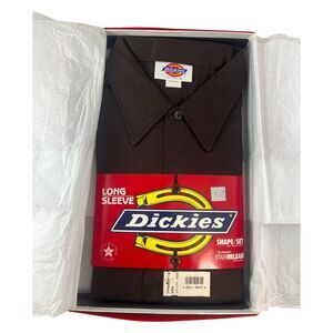 RARE Brown Dickies Shape/Set Work Shirt VINTAGE NOS Long Sleeve 17-17 1/2×35 USA